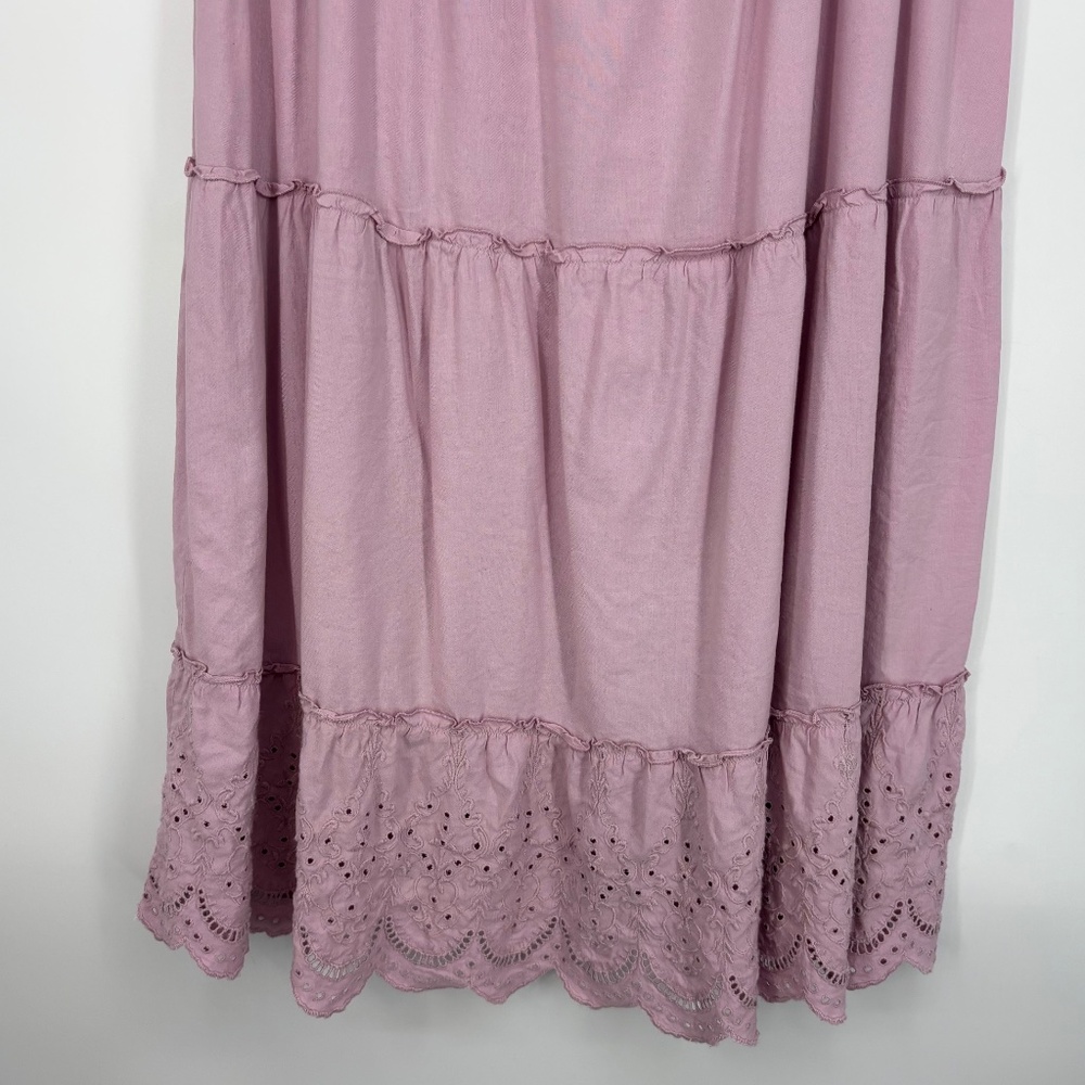 Loft Beach Womens XL Halter Strap Midi Dress Orchid Pink Eyelet Embroidered Trim - Picture 4 of 10